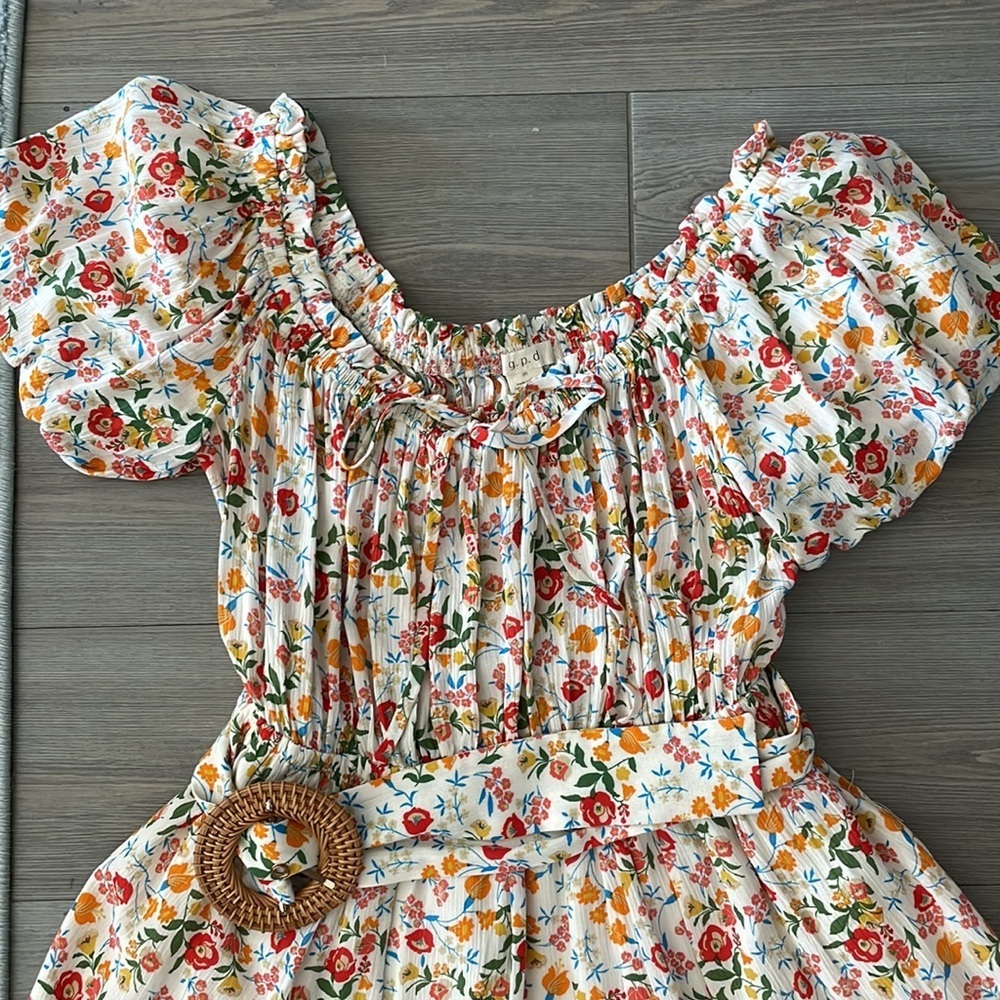Boutique Floral Off the Shoulder Dress Cream Medium - Picture 5 of 6